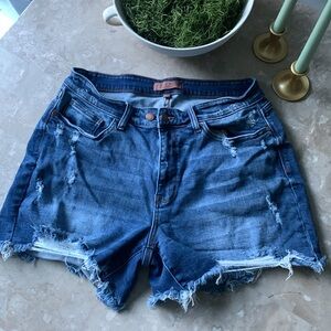 Judy Blue denim jeans size‎ 1XL distressed medium Wash high rise summer raw ham